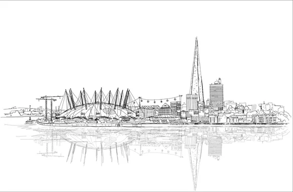 Londyn szkic ilustracji odłamek szkła i rzeki Tamizy — Zdjęcie stockowe