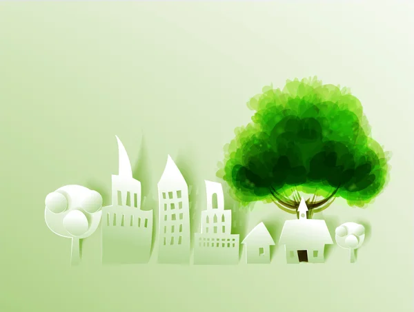 Papier Stadt Hintergrund mit Baum — Stockfoto