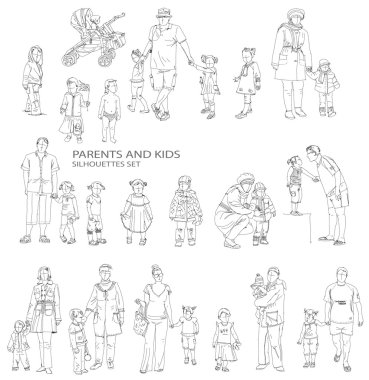 Anne ve çocuk siluetleri, kroki koleksiyonu