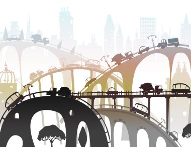 Şehir yollar ve otoyollar miktarda trafik ile. Zaman illüstrasyon commuting