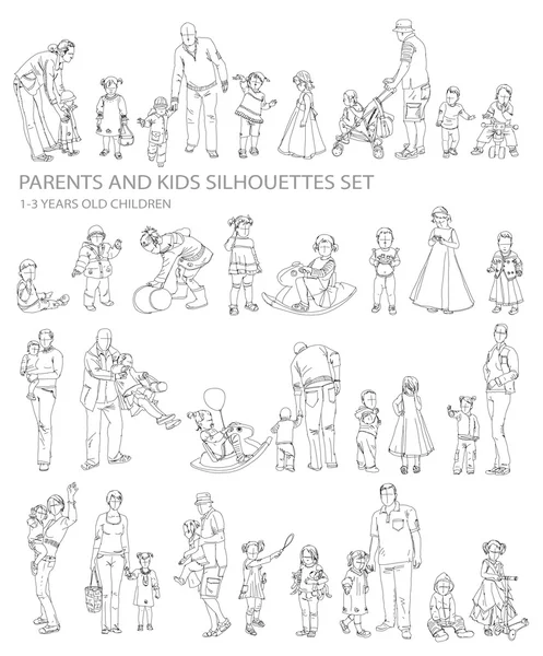 Silhouettes parents et enfants, collection de croquis — Photo