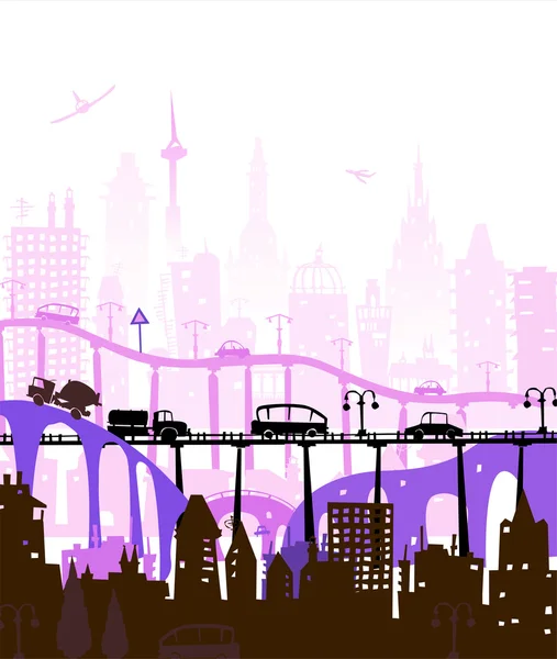 Şehir yollar ve otoyollar miktarda trafik ile. Zaman illüstrasyon commuting