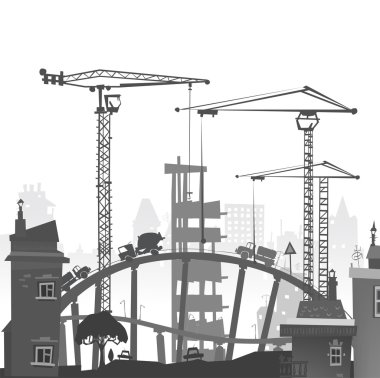 Vinçler ile şantiye. Şehir arka plan