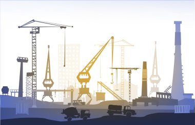 Sanayi Sitesi görünümünü Vinçler ile. Ağır sanayi arka plan