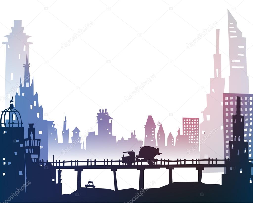 City background with roads, bridges and cars