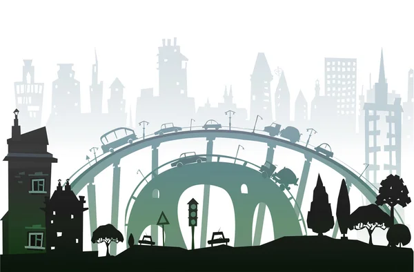 Городской фон с дорогами, мостами и автомобилями — стоковое фото