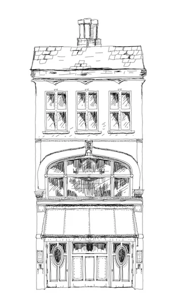 Old English town house with small shop or business on ground floor. Sketch collection — Stock Photo, Image