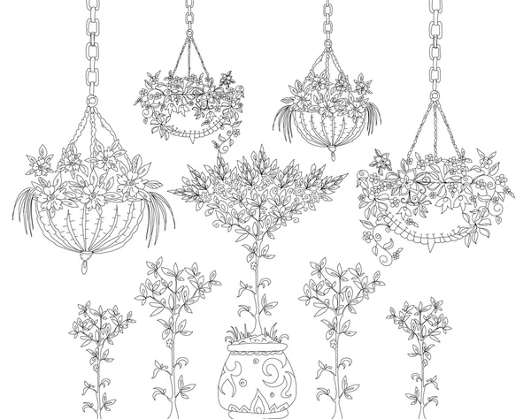 Tree, flowers  and floral design elements, Sketch set — Stock Photo, Image
