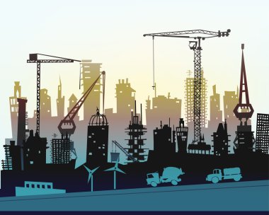 Vinçler ile şantiye. Şehir arka plan