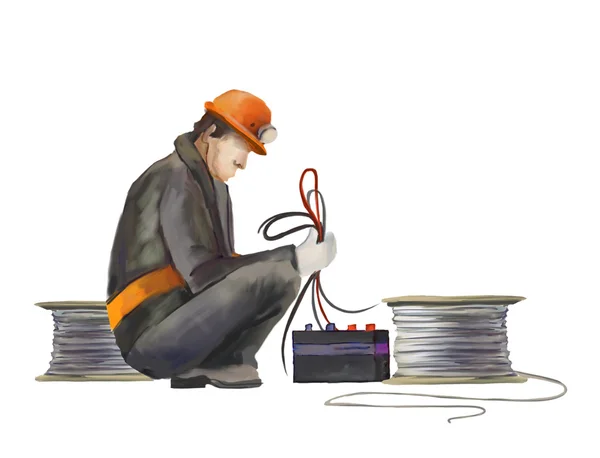 Elektriker Arbeiter auf Bauarbeiten Illustration — Stockfoto