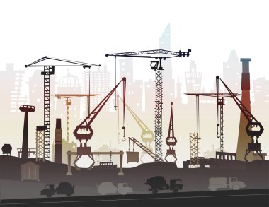 Sanayi Sitesi görünümünü Vinçler ile. Ağır sanayi arka plan