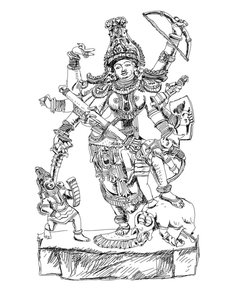 ヒンドゥー教の神は、悪魔との戦いに勝ちます。スケッチ — ストック写真