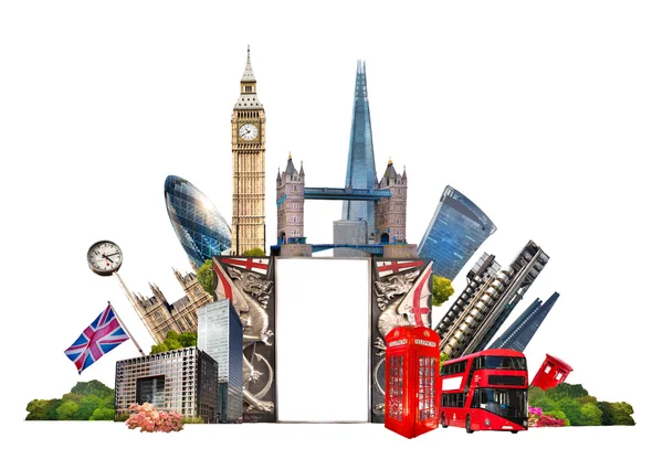 Londres. Edifícios famosos de Londres, Viagens e negócios de fundo — Fotografia de Stock