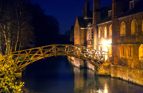 CAMBRIDGE, Reino Unido - 18 de enero de 2015: el río Cam y los antiguos edificios universitarios en la noche —  Fotos de Stock