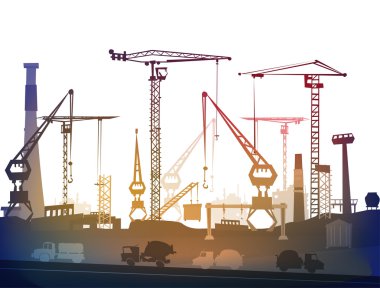 Sanayi Sitesi görünümünü Vinçler ile. Ağır sanayi arka plan