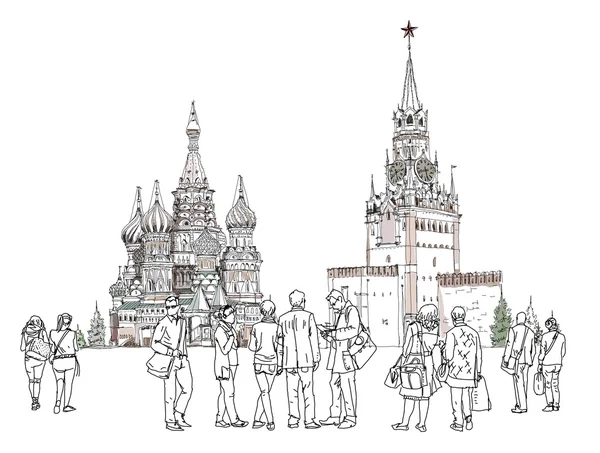 Люди и туристы на Красной площади в Москве, коллекция эскизов — стоковое фото