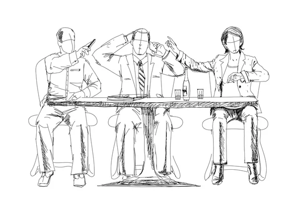 Silhuetter av framgångsrika affärsmän som arbetar på mötet. Skiss — Stockfoto