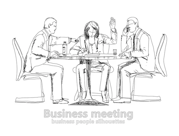 Silhouettes of successful business people working on meeting. Sketch — Stock Photo, Image