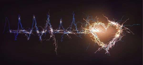İnsan kalbi. Elektrik ışıkları etkisi arka plan.