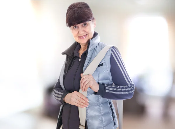 Pension age good looking woman portrait in sport outfit — Stock Photo, Image