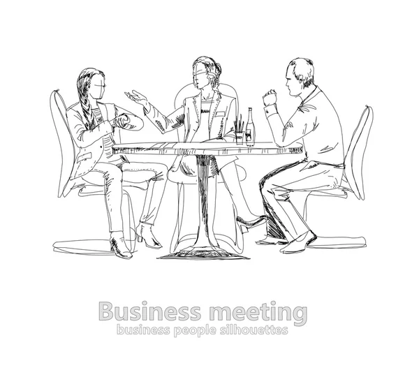 Silhouettes of successful business people working on meeting. Sketch — Stock Photo, Image