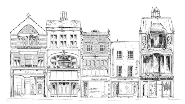 Old English town houses with small shops or business on ground floor. Bond street, London. Sketch collection — Stock Photo, Image