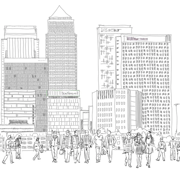 London, Canary Wharf. Business people wailing in the square. Sketch collection — Stock Photo, Image