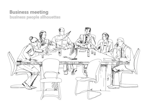 Silhouettes of successful business people working on meeting. Sketch — Stock Photo, Image