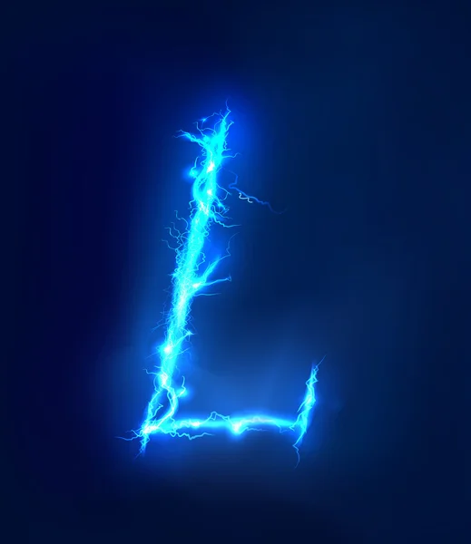 Alfabeto hecho de iluminación eléctrica azul, efecto tormenta de truenos. ABC — Foto de Stock