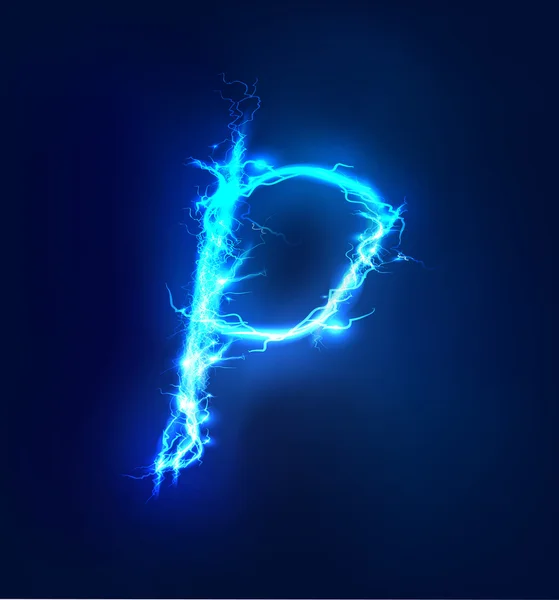 Alfabeto hecho de iluminación eléctrica azul, efecto tormenta de truenos. ABC — Foto de Stock