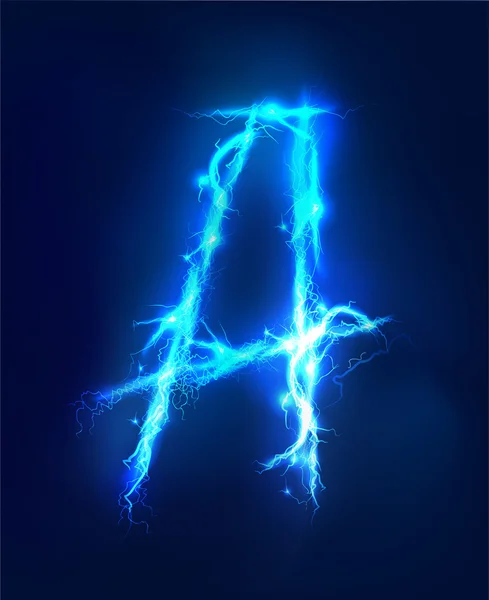 Alfabeto hecho de iluminación eléctrica azul, efecto tormenta de truenos. ABC —  Fotos de Stock