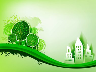 Şehir arka plan yeşil ağaçlar ile