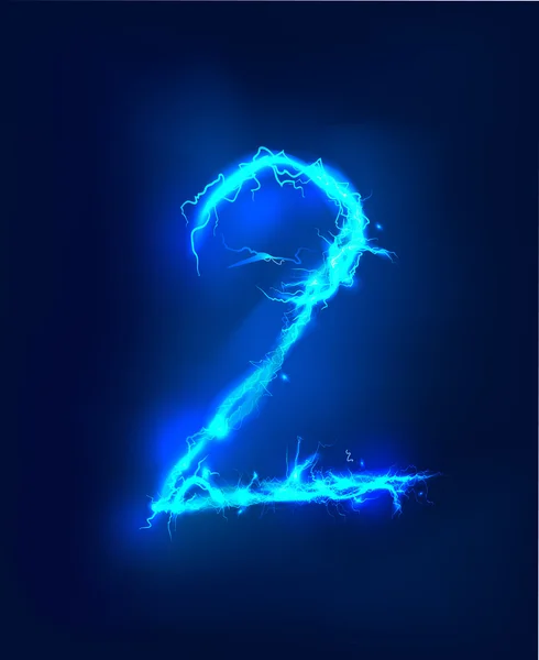 Números hechos de iluminación eléctrica azul, efecto tormenta del trueno . — Foto de Stock