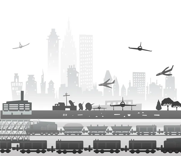 Train running through the city, industrial illustration — Stock Photo, Image