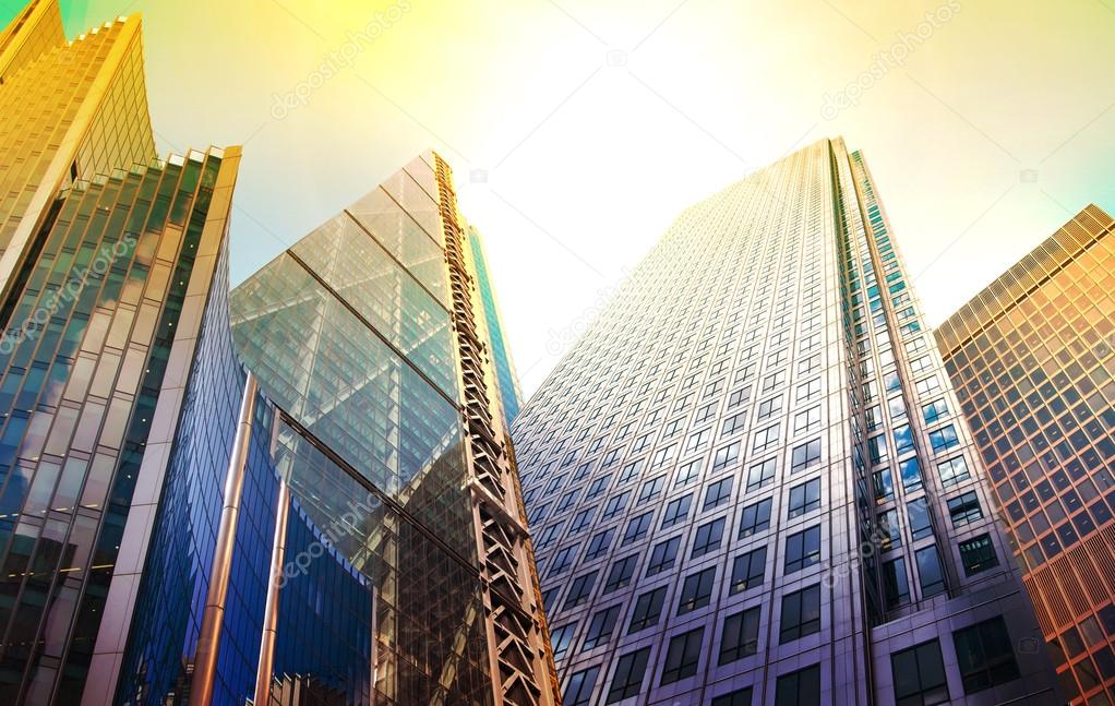 Architectural composition made of modern glass buildings. Abstract business background