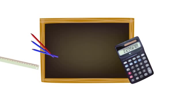 Back to school concept footage. Black board and school's accessories — Stock Video