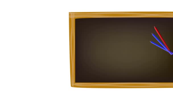 回学校概念镜头。黑色板和学校的配件 — 图库视频影像