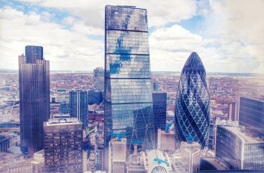 LONDON, UK - APRIL 22, 2015: City of London view. Panoramic view from the 32 floor of London's skyscraper