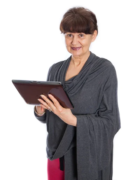 Idade da pensão boa procura mulher na internet — Fotografia de Stock