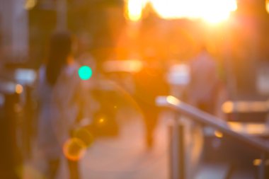 Sunset in London. Blur background include road and traffic lights