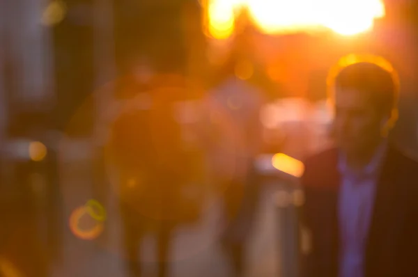 Sunset in London. Blur background include road and traffic lights — Stok fotoğraf