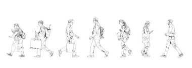 Yürüyen insanlar resim koleksiyonu yapıyor. Sokakta yürüyen, ilgilenen, konuşan insanlar.