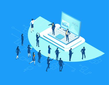 Yenilik, teknoloji, programlama, işbirliği, dijital ürün oluşturma ve modern yazılım geliştirme süreçlerini temsil eden mobil bir uygulama geliştiren profesyonellerden oluşan bir ekip.