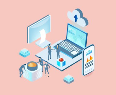 Yenilik, teknoloji, programlama, işbirliği, dijital ürün oluşturma ve modern yazılım geliştirme süreçlerini temsil eden mobil bir uygulama geliştiren profesyonellerden oluşan bir ekip.