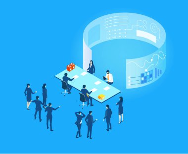 Küresel sunucular ve iş adamlarının çalıştığı ve girdiği yapay zeka geliştirme verileri, dijital dönüşüm, bulut hesaplama, veri yönetimi, otomasyon ve modern teknoloji güdümlü iş operasyonları illüstrasyonu .