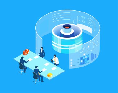 Yüksek teknoloji, ileri teknoloji şirketinde çalışan iş adamları.