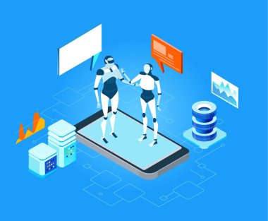 Küresel sunucular ve iş adamlarının çalıştığı ve girdiği yapay zeka geliştirme verileri, dijital dönüşüm, bulut hesaplama, veri yönetimi, otomasyon ve modern teknoloji güdümlü iş operasyonları illüstrasyonu .