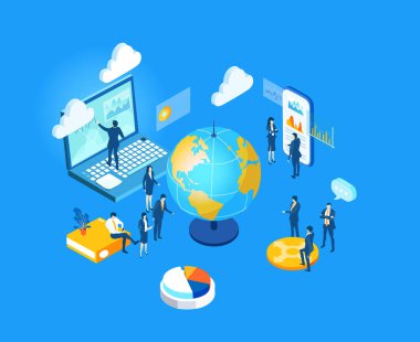 Küresel. Dünya çapında birlikte çalışan iş adamları. Takım çalışması, kurumsal iletişim, dünya çapında işbirliği ve modern girişim geliştirme.