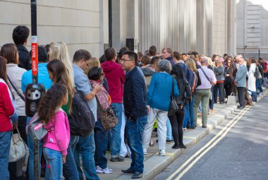 LONDON UK - SEPTEMBER 19, 2015: Queue on the Bank street. People waiting to see Bank of England in open day event