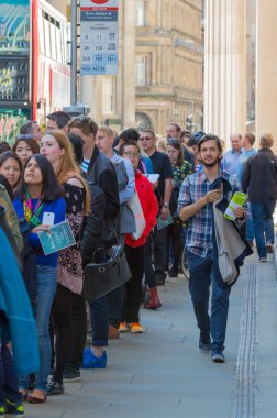 LONDON UK - SEPTEMBER 19, 2015: Queue on the Bank street. People waiting to see Bank of England in open day event